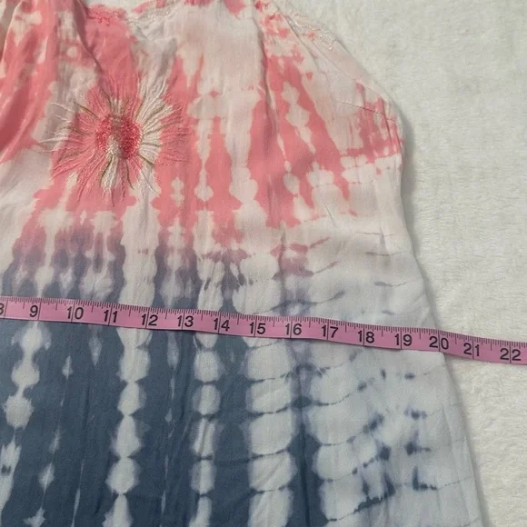 Raya Sun Tie Dye Beachy BOHO Tank Pink and Gray Sleeveless Mini Sundress - Picture 3 of 16
